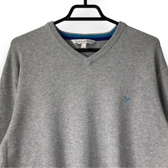 Crew Clothing Grey Cotton Cashmere V-Neck Jumper - Size L - Picture 3 of 9